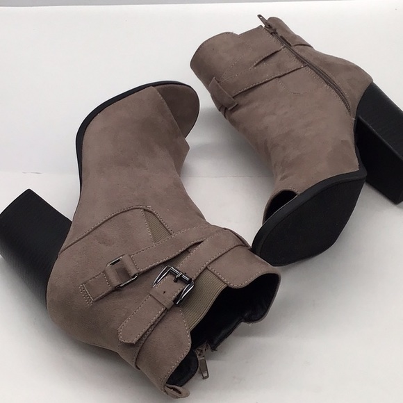 London Rag Taupe Peep Toe Buckle Heeled Ankle Boot - Picture 8 of 10
